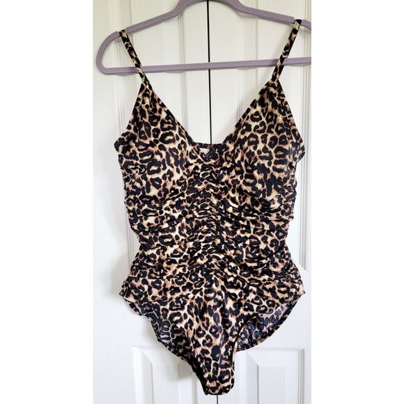 Miraclesuit 16 Animal Print Ruched One Piece Bathing Swim Suit Size XL‎ VTG - Picture 1 of 9